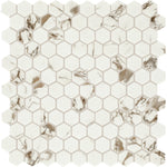 Daltile Uptown Glass Posh Sparkler 1 inch hex mosaic