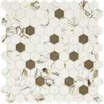 Daltile Uptown Glass Posh Bronze 1 inch hex mosaic