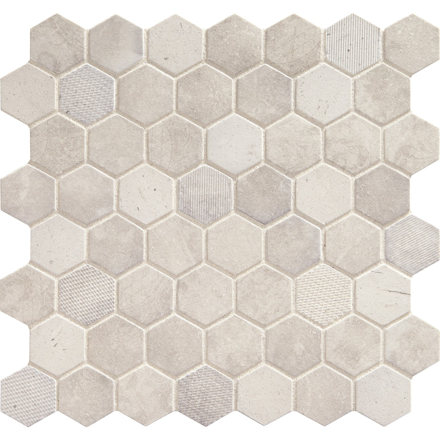 Daltile Vintage Hex mosaic in Wisdom White