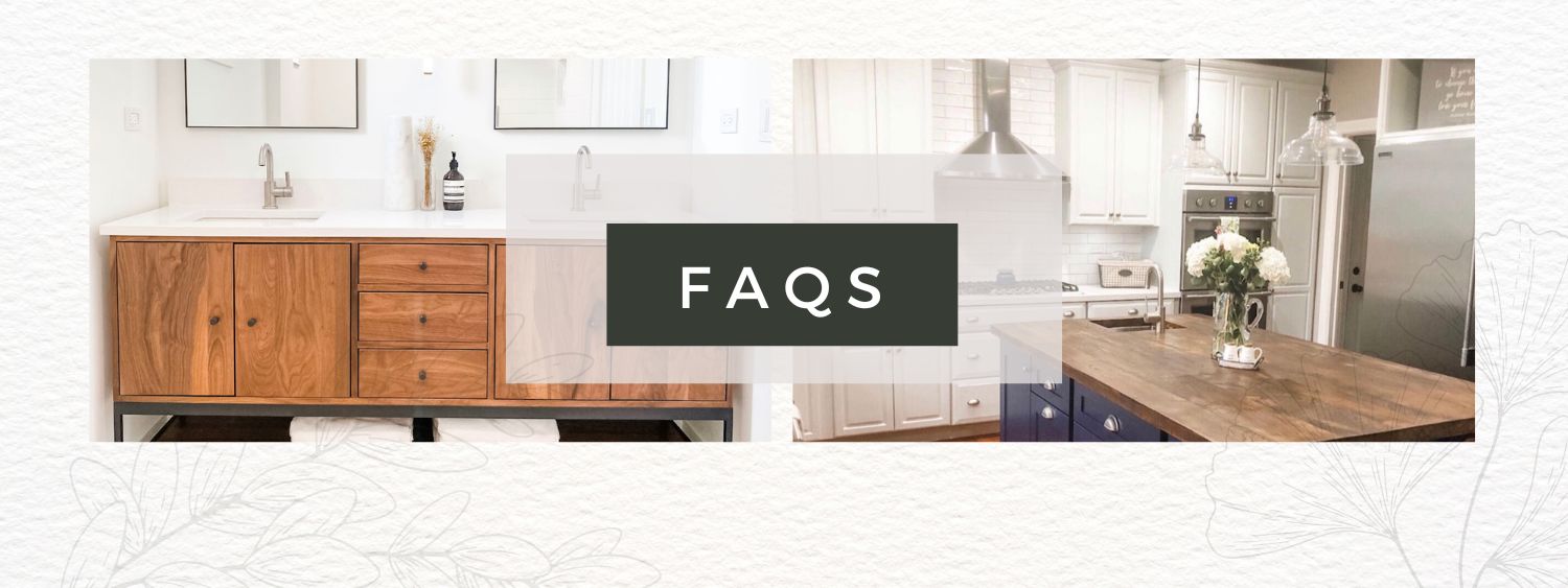 1:13 PM
Frequently asked questions — wood vanity and white kitchen cabinet designs shown