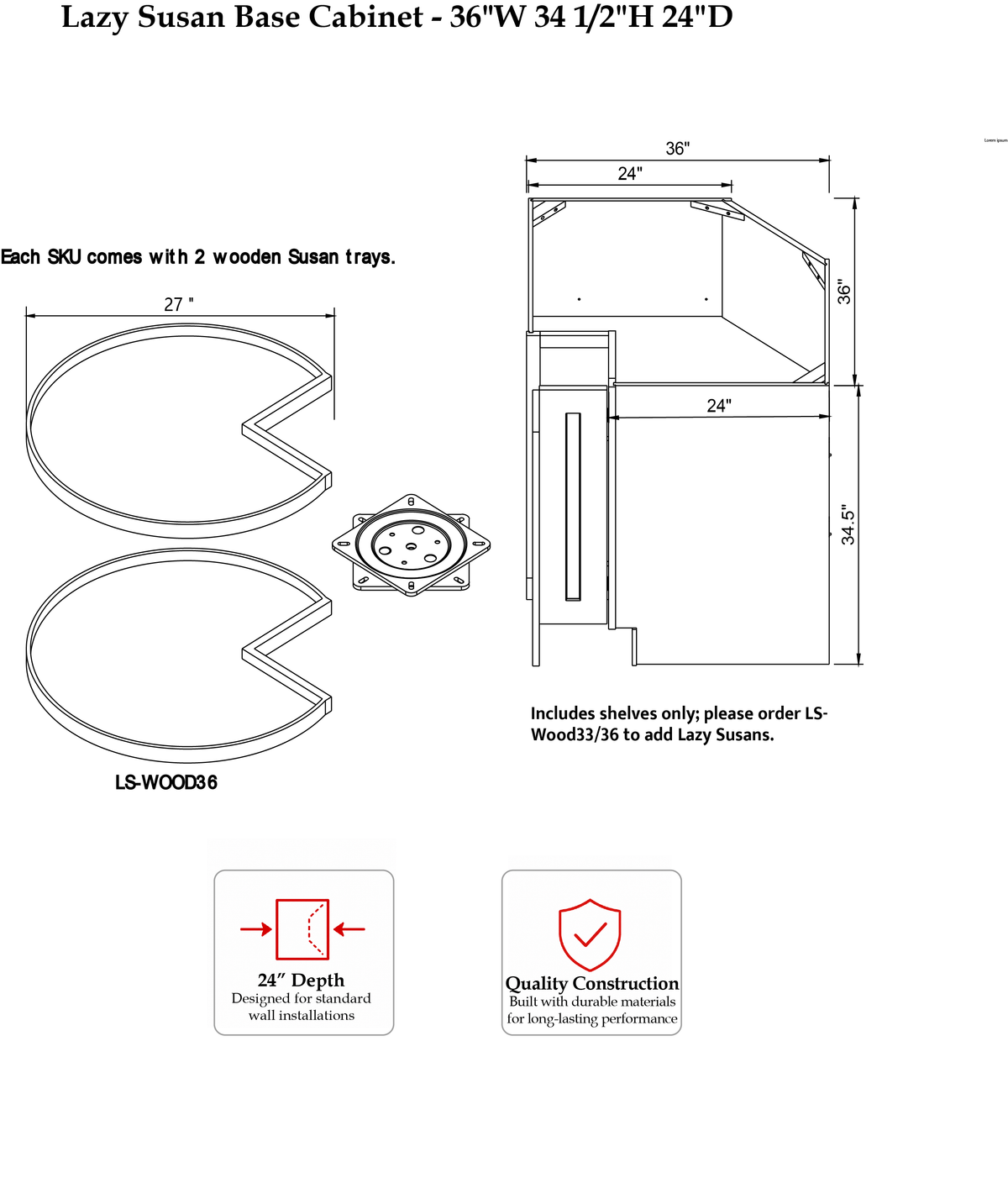 Rose Hill Era Shaker — Walnut — Basket (Wood) LS-Wood36 - Specification Drawing