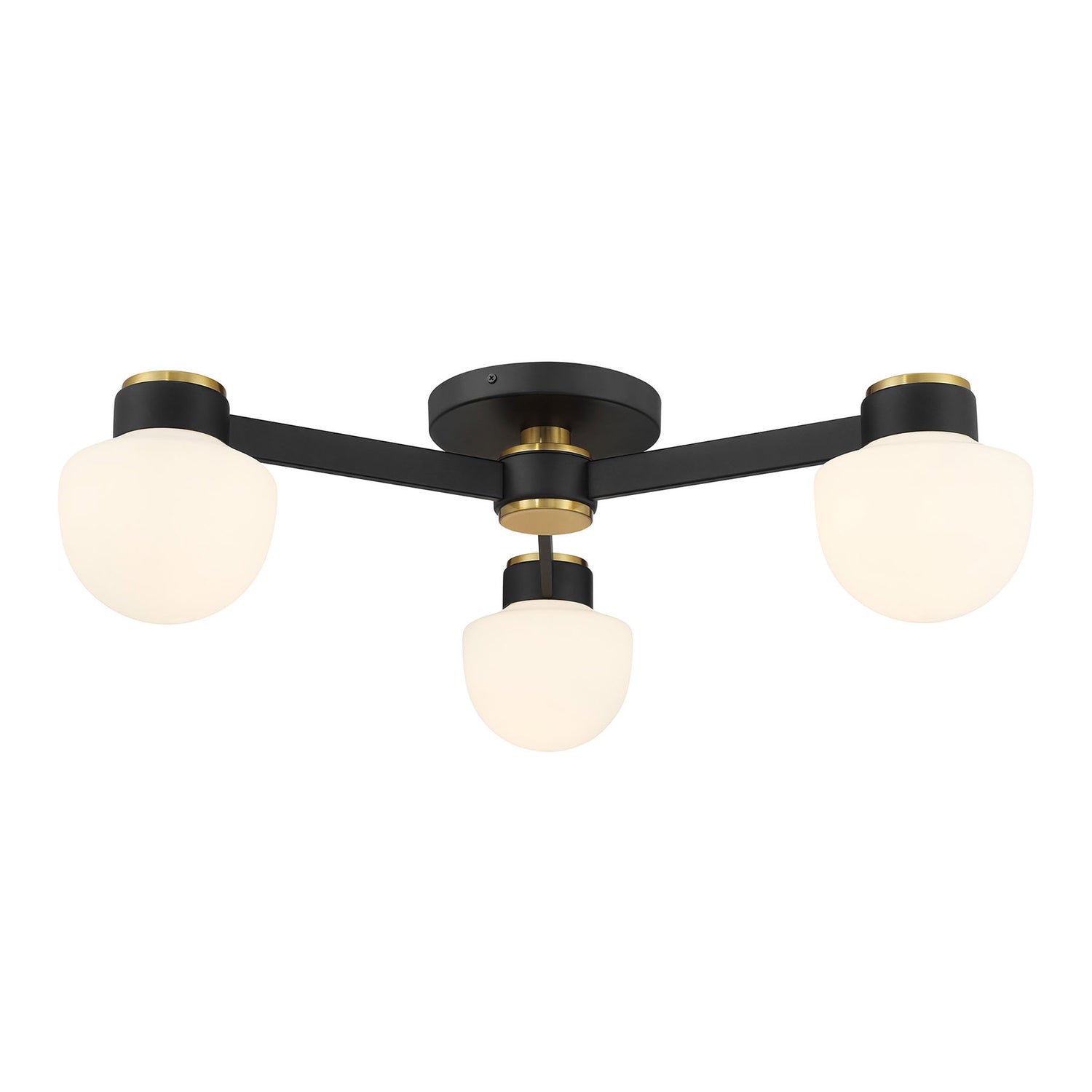 Meridian M60079MBK 3-Light Ceiling Light in Matte Black with Natural Brass