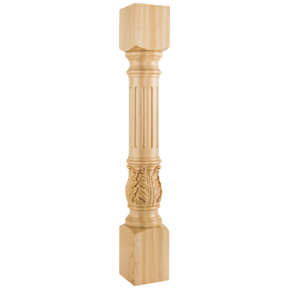 5" W x 5" D x 35-1/2" H Rubberwood Fluted Acanthus Post