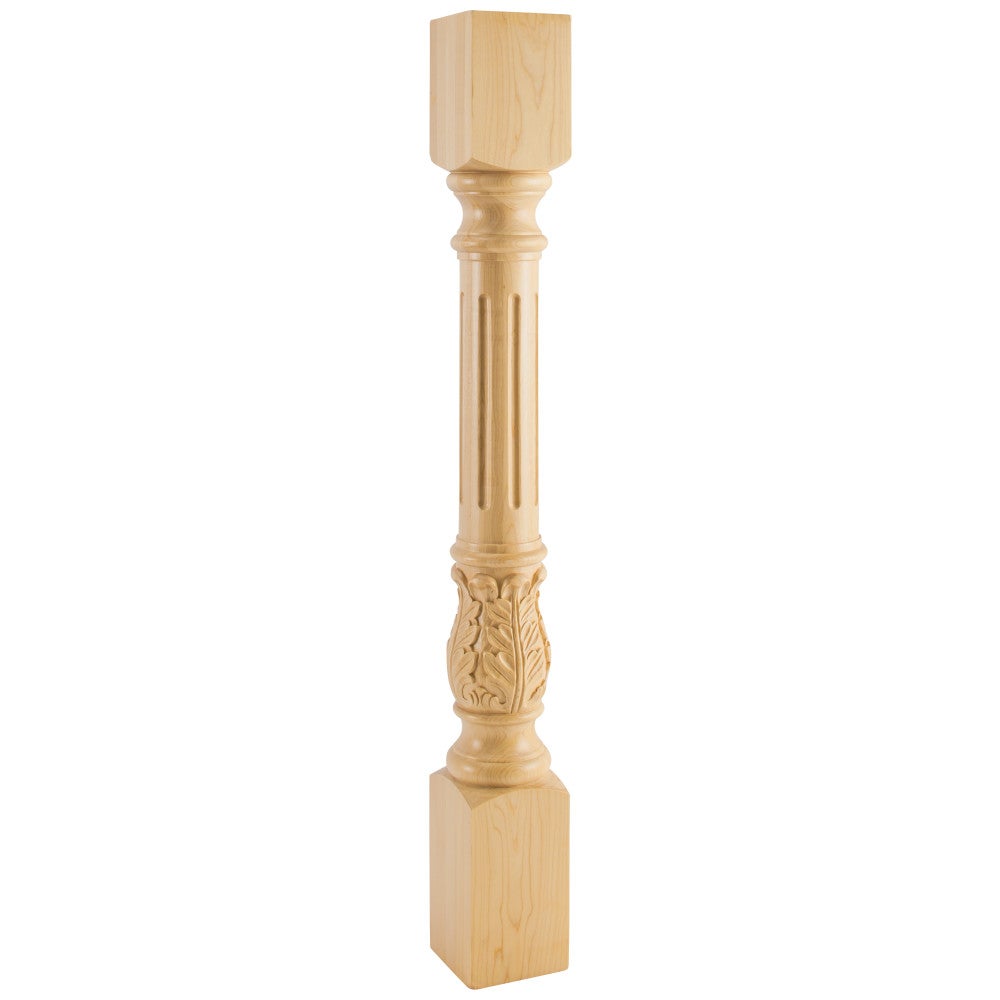 4" W x 4" D x 35-1/2" H Cherry Fluted Acanthus Post
