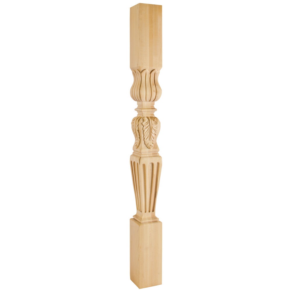 3-3/4" W x 3-3/4" D x 42" H Rubberwood Fluted Acanthus Post