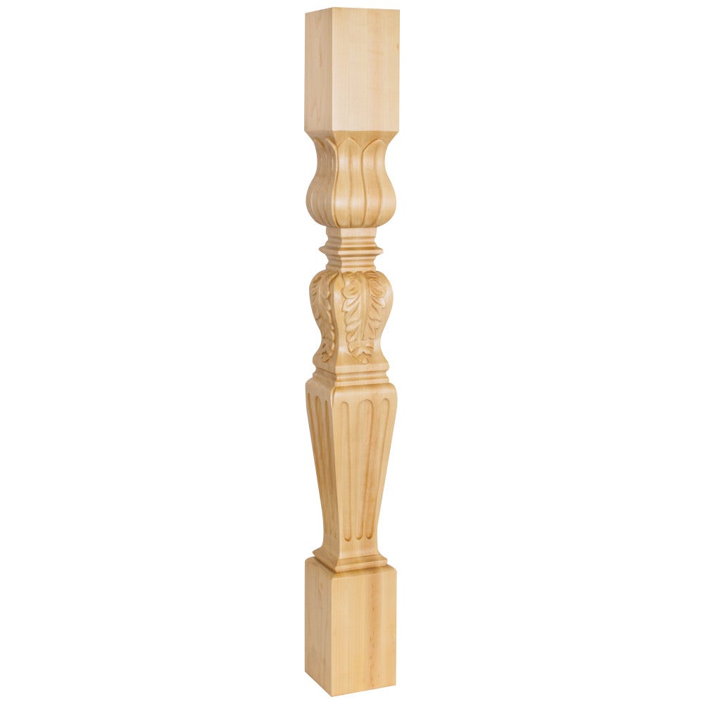 3-3/4" W x 3-3/4" D x 35-1/2" H Rubberwood Fluted Acanthus Post