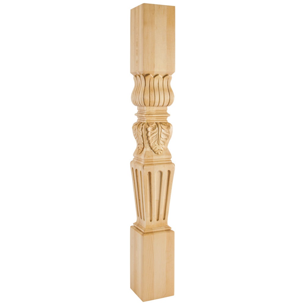 5" W x 5" D x 42" H Maple Fluted Acanthus Post