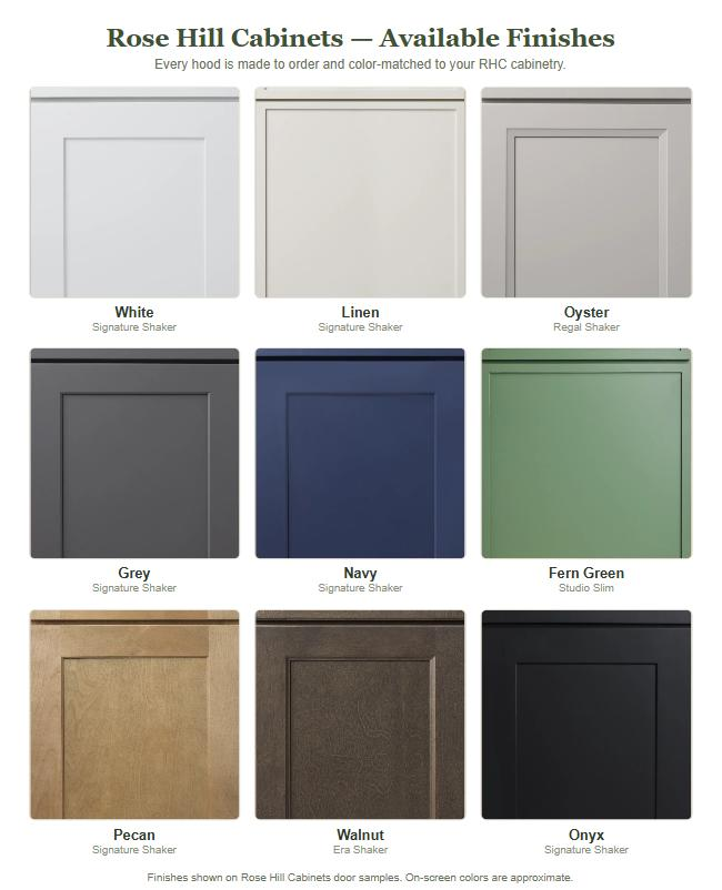 Rose Hill Cabinets available finishes