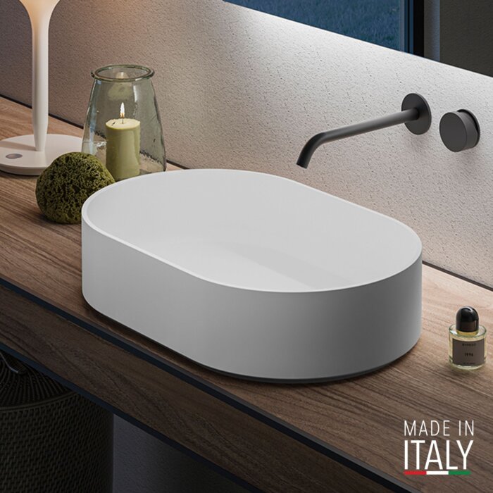 Ruvati Matte Black epiStone Solid Surface Modern Bathroom Vessel Sink - 23" - White