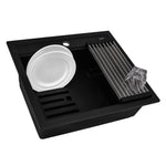 Ruvati epiCube Granite Composite Quartz Workstation Matte Black Drop-in Topmount Wet Bar Prep Sink - 23" - Matte Black