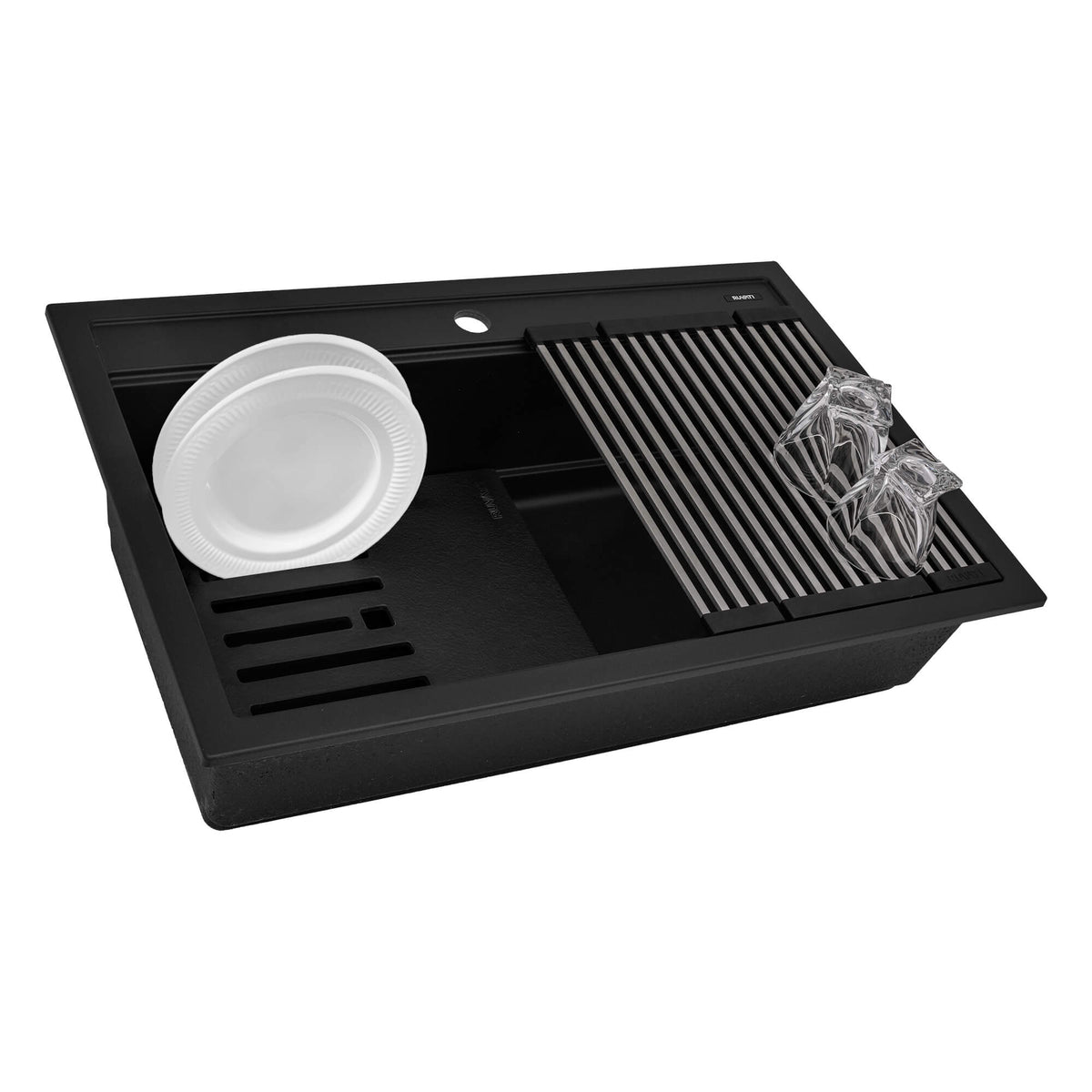 Ruvati epiCube Granite Composite Quartz Workstation Matte Black Drop-in Topmount Kitchen Sink - 34" - Matte Black