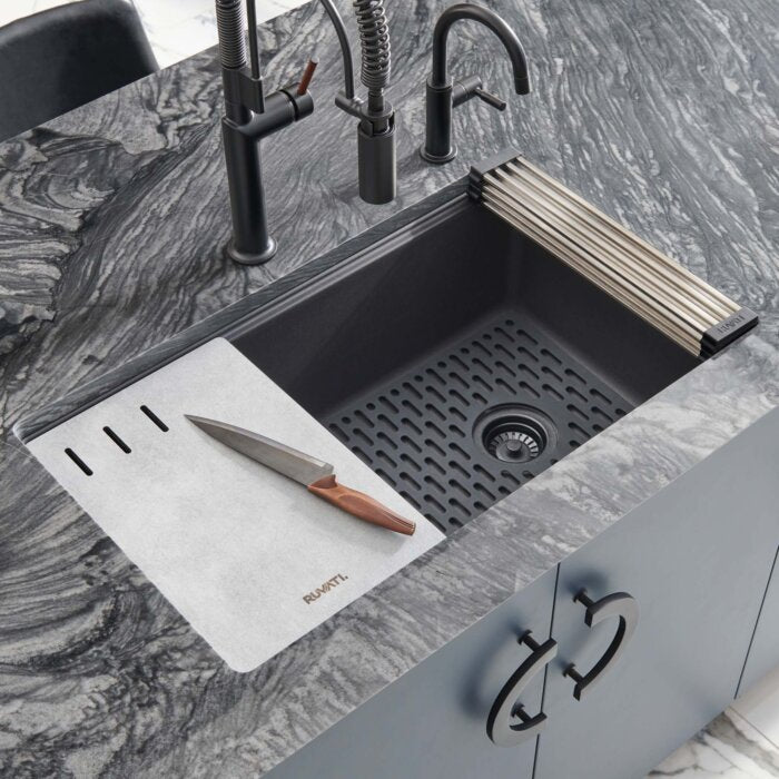Ruvati Undermount Workstation Granite Composite Quartz Kitchen Sink Matte Black - 33" - Matte Black