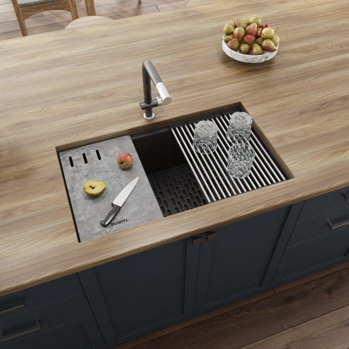 Ruvati Undermount Workstation Granite Composite Quartz Kitchen Sink Matte Black - 33" - Espresso Brown
