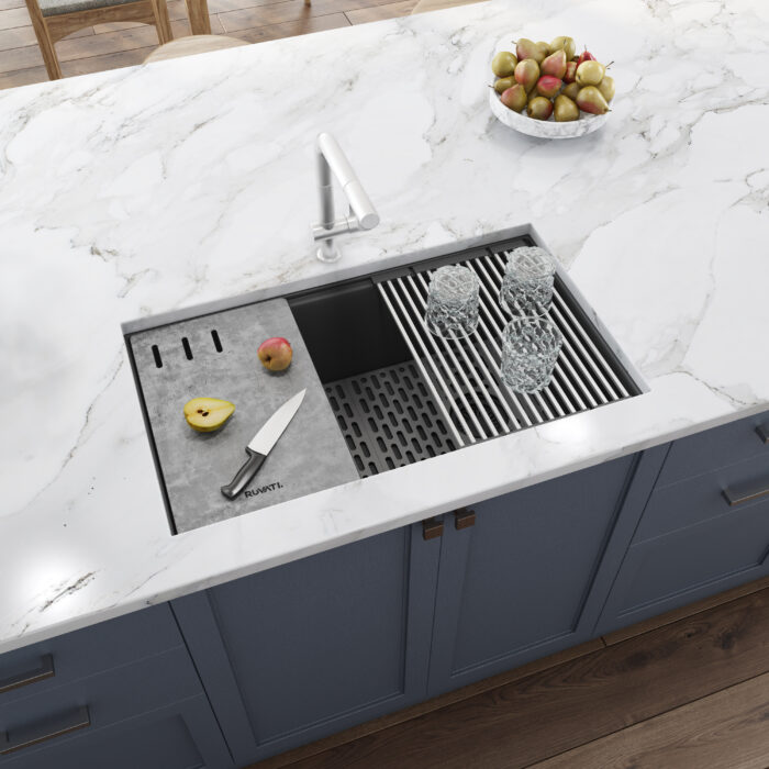 Ruvati Undermount Workstation Granite Composite Quartz Kitchen Sink Matte Black - 33" - Urban Gray