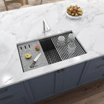 Ruvati Undermount Workstation Granite Composite Quartz Kitchen Sink Matte Black - 33" - Urban Gray