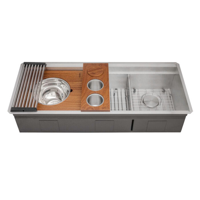 Ruvati Dual Tier 45-inch Double Bowl Workstation Two-Tiered Ledge Undermount Kitchen Sink 16 Gauge Stainless Steel