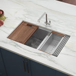 Ruvati Roma 33 inch workstation ledge 60/40 double bowl undermount kitchen sink RVH8356