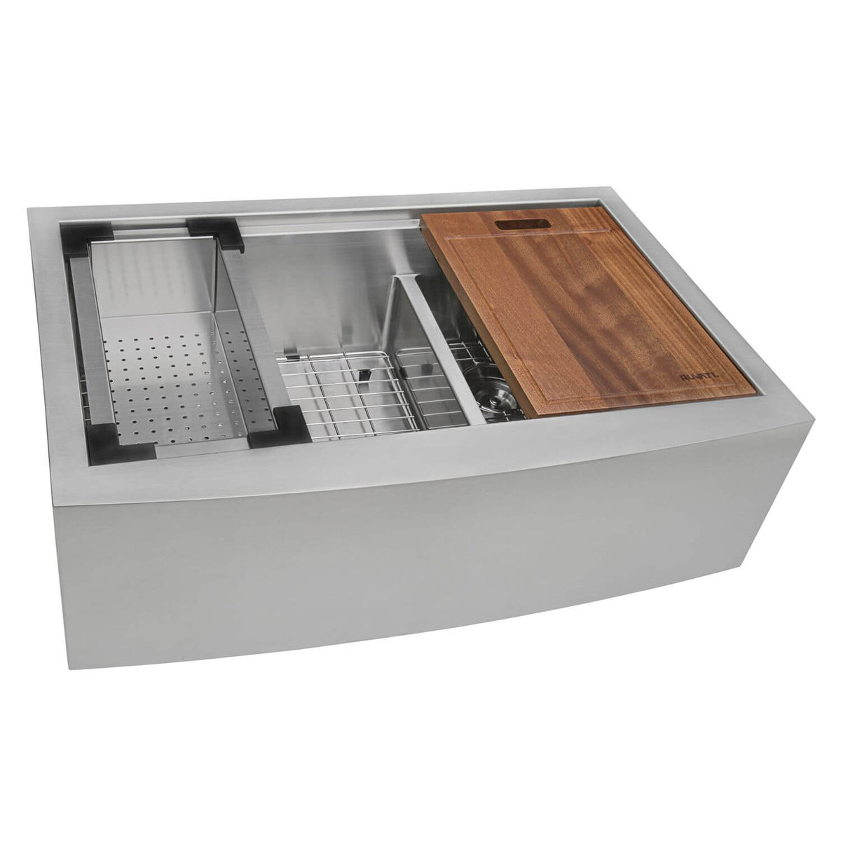 Ruvati Verona Apron-Front Workstation Low-Divide Double Bowl Farmhouse Kitchen Sink 16 Gauge Stainless Steel