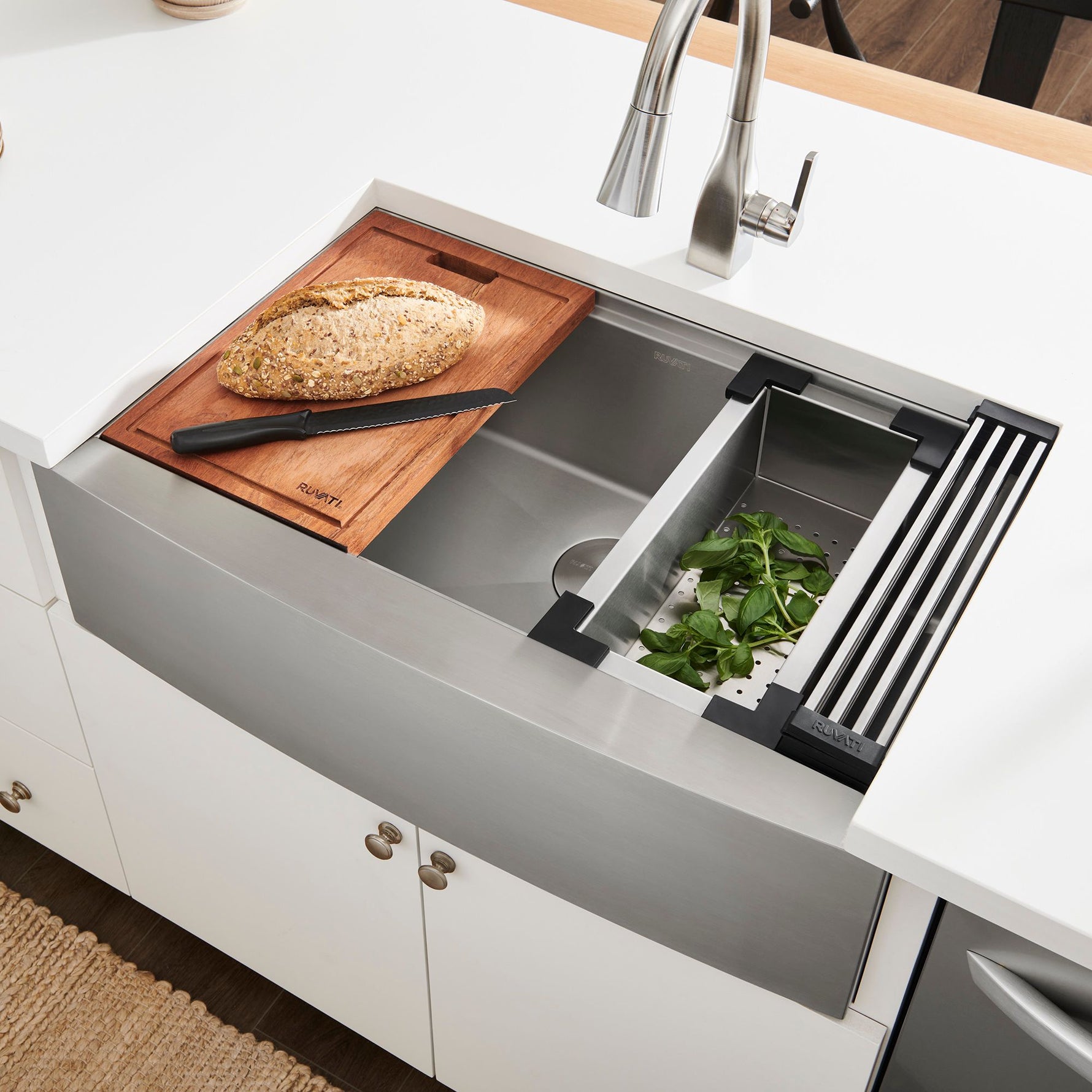 Ruvati Apron-front Workstation Farmhouse Kitchen Sink 16 Gauge Stainless Steel Single Bowl - 36"