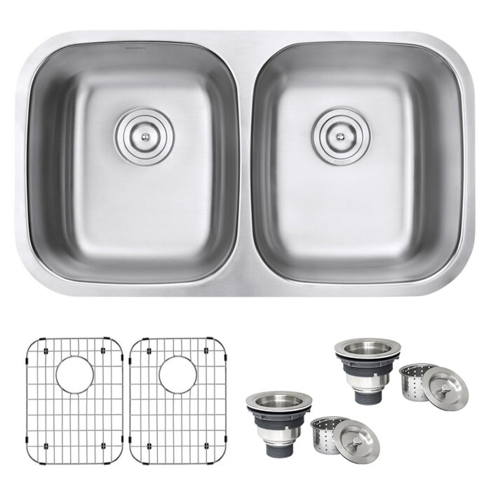 Ruvati Parmi 32-inch Undermount 50/50 Double Bowl Kitchen Sink 16 Gauge Stainless Steel