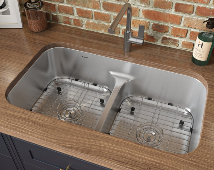 Ruvati Parmi 32-inch Low-Divide Undermount 50/50 Double Bowl Kitchen Sink 16 Gauge Stainless Steel
