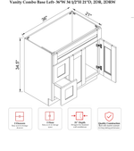 Rose Hill Signature Shaker — Linen — Vanity Sink Drawer Cabinet VSD36L - Specification Drawing