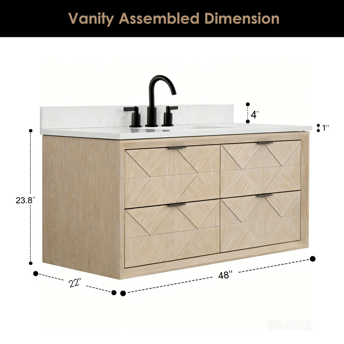 Legion WH2848 Whitewashed Oak dimensions