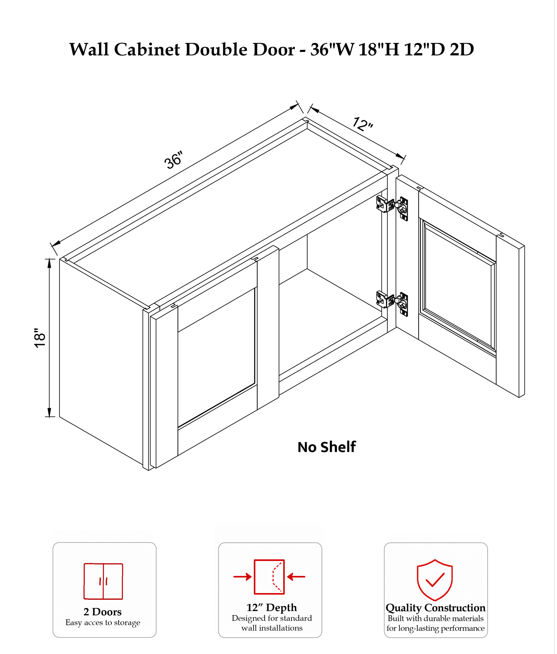 Rose Hill Studio Slim — Linen — Wall Cabinet W3618 - Specification Drawing