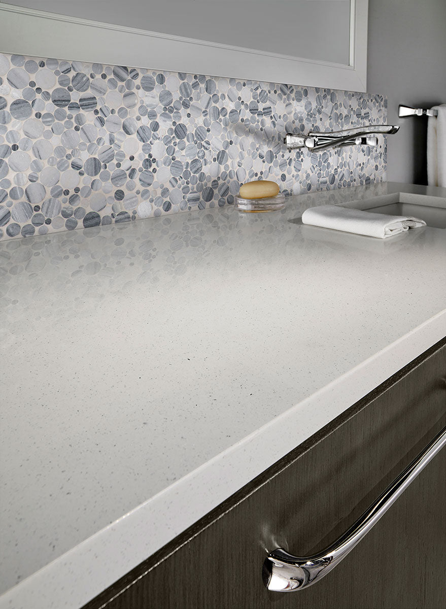 MSI Alaska Gray Marble Mosaics — Pebble Polished bathroom scene