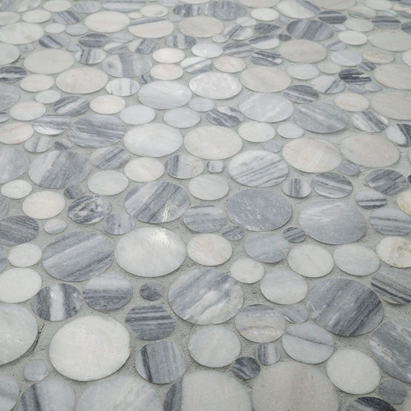 MSI Alaska Gray Marble Mosaics — Pebble Polished close-up detail