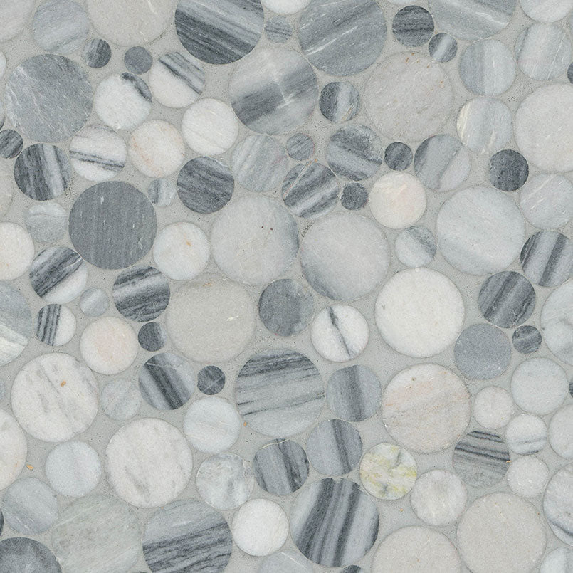 MSI Alaska Gray Marble Mosaics — Pebble Polished 12x12 mesh sheet