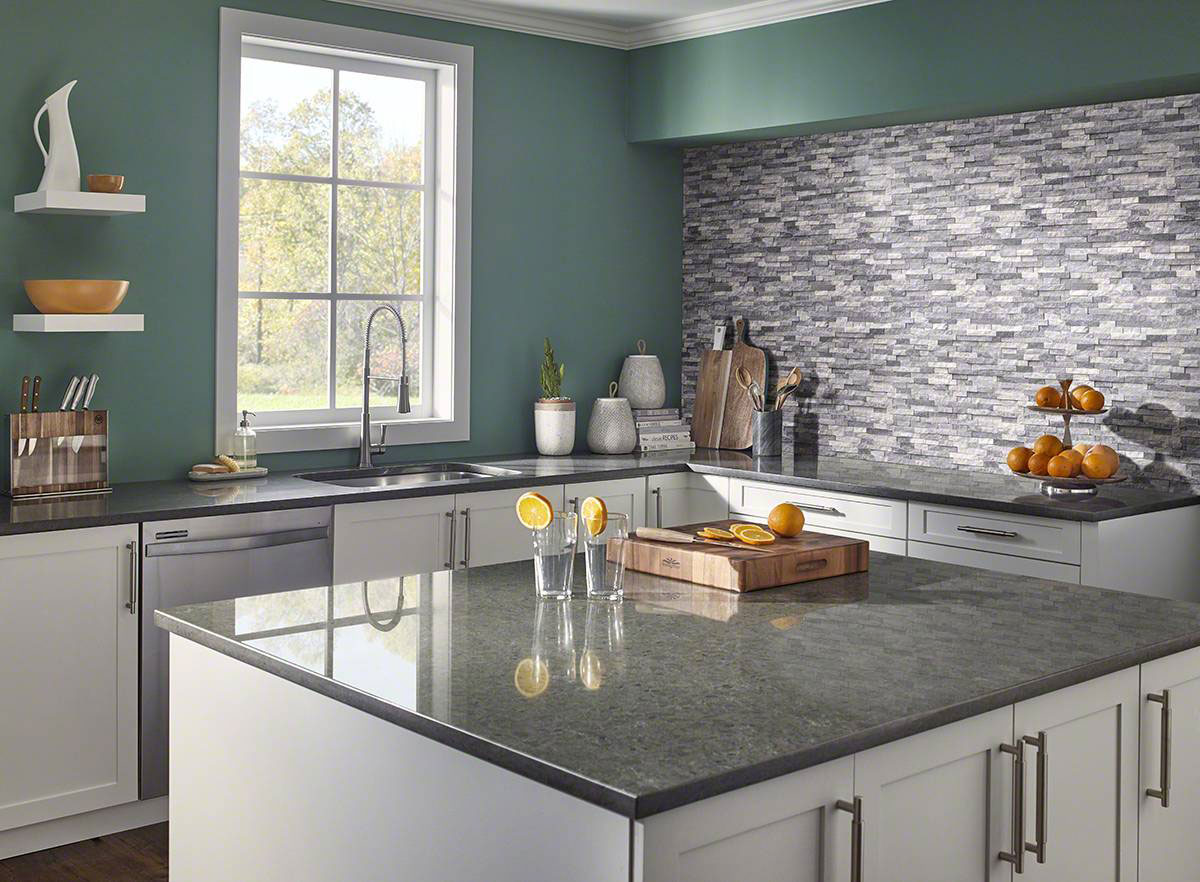 MSI Alaska Gray Marble Mosaics — Splitface Interlocking accent wall