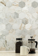 Arabescato Venato 4 inch Hex Peel and Stick - room scene
