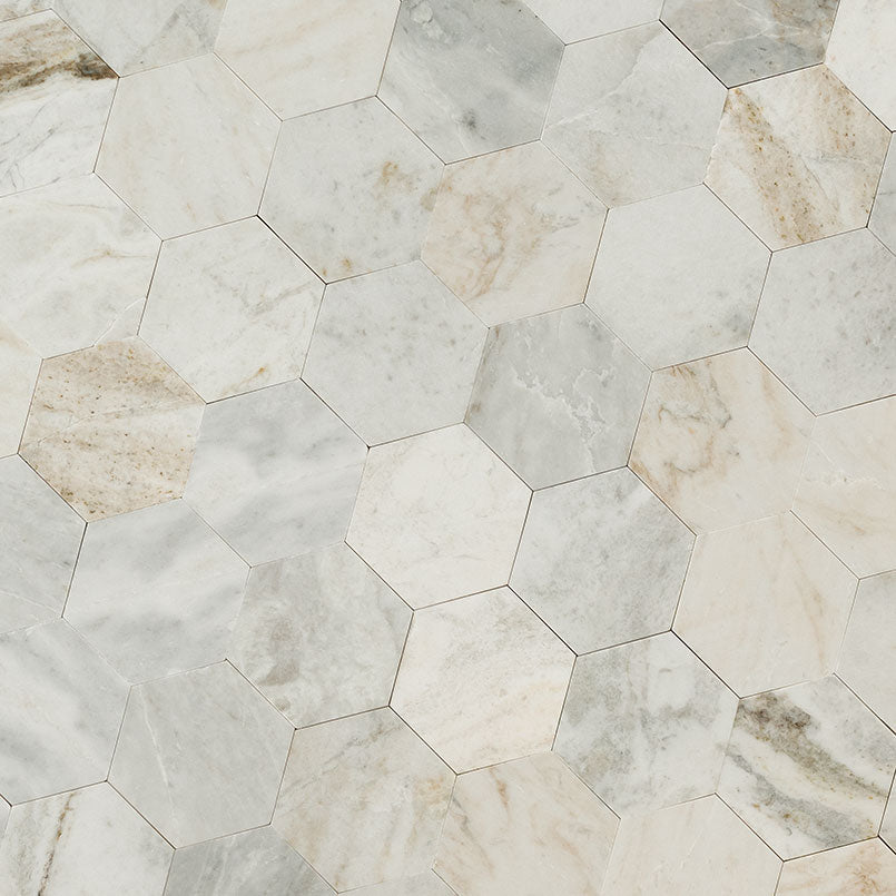 Arabescato Venato 4 inch Hex Peel and Stick - angle view