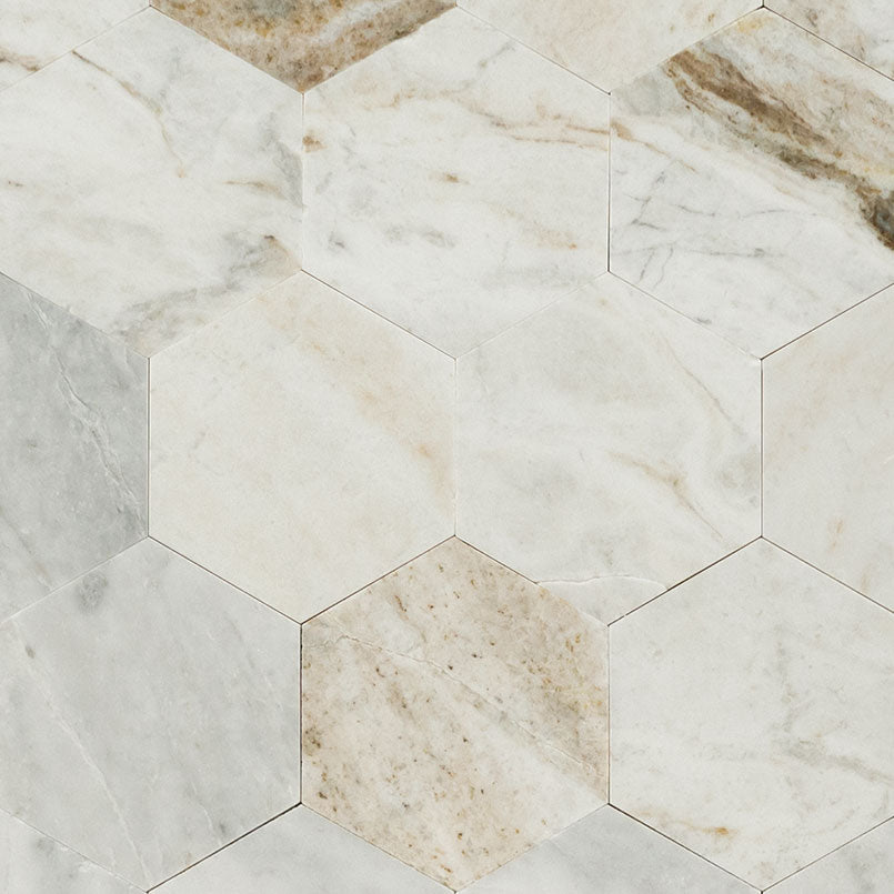 Arabescato Venato 4 inch Hex Peel and Stick marble mosaic