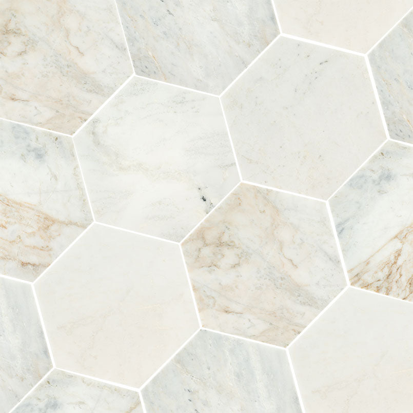 Arabescato Venato 8 inch Hexagon honed - angle view