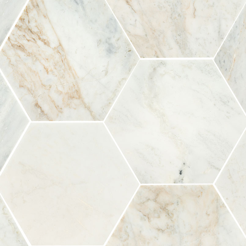 Arabescato Venato 8 inch Hexagon honed marble mosaic