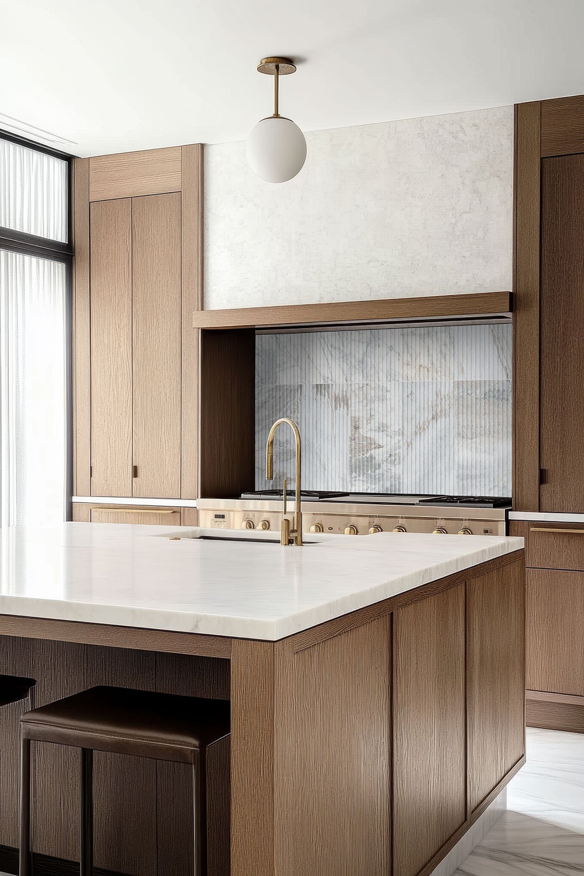 Arabescato Venato Valentino Fluto 12x24 honed - kitchen room scene