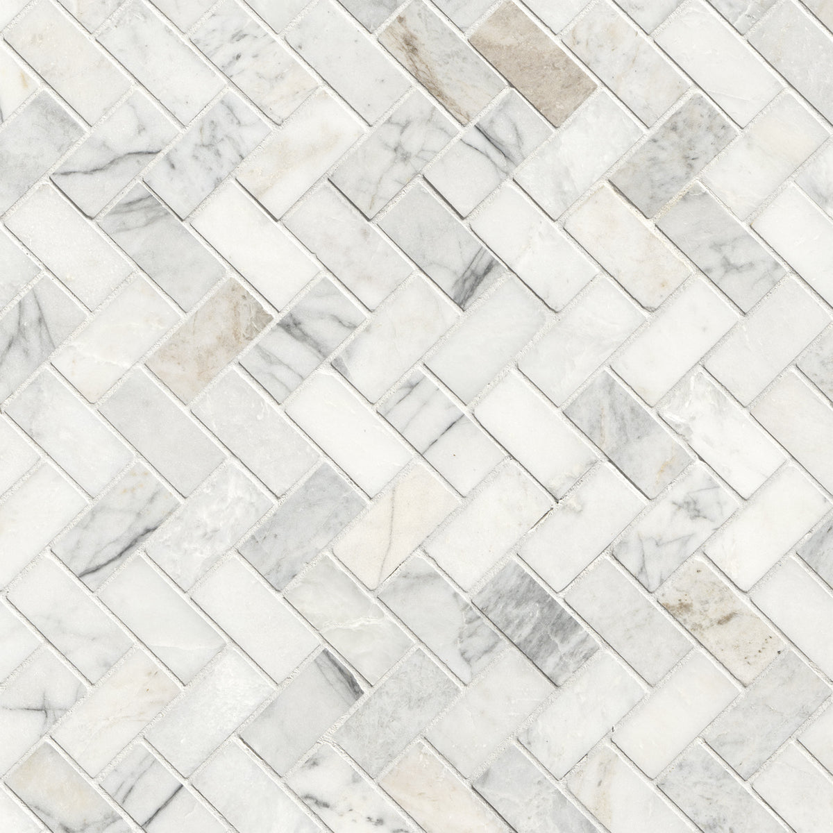 Arabescato Venato White 1x2 Herringbone honed marble mosaic