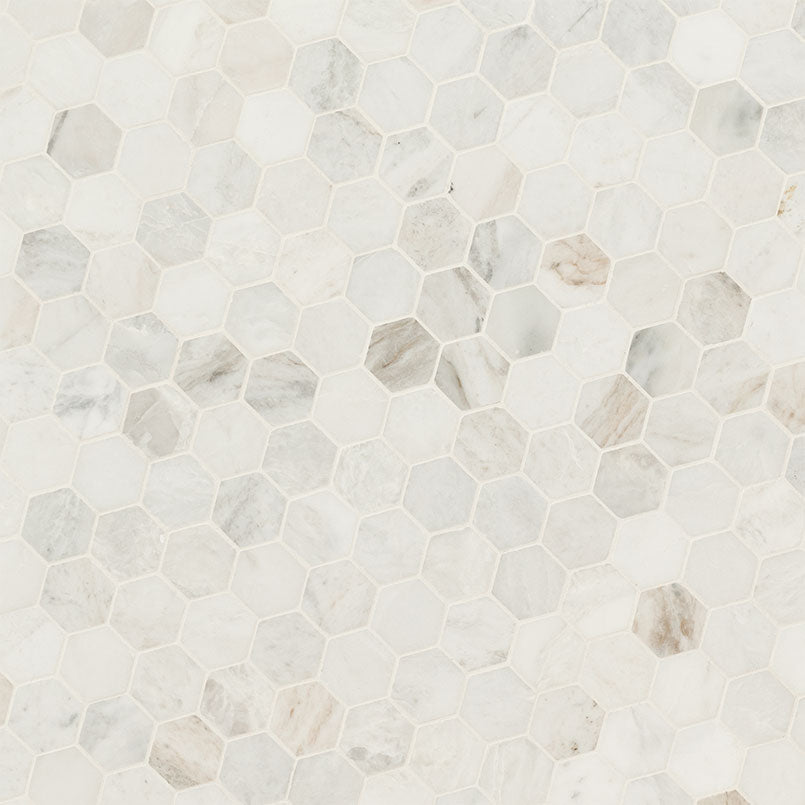 Arabescato Venato White 2 inch Hexagon honed - angle view