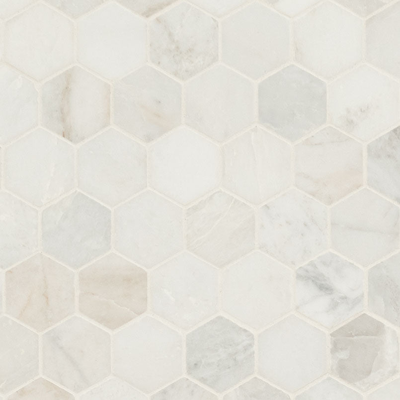 Arabescato Venato White 2 inch Hexagon honed marble mosaic
