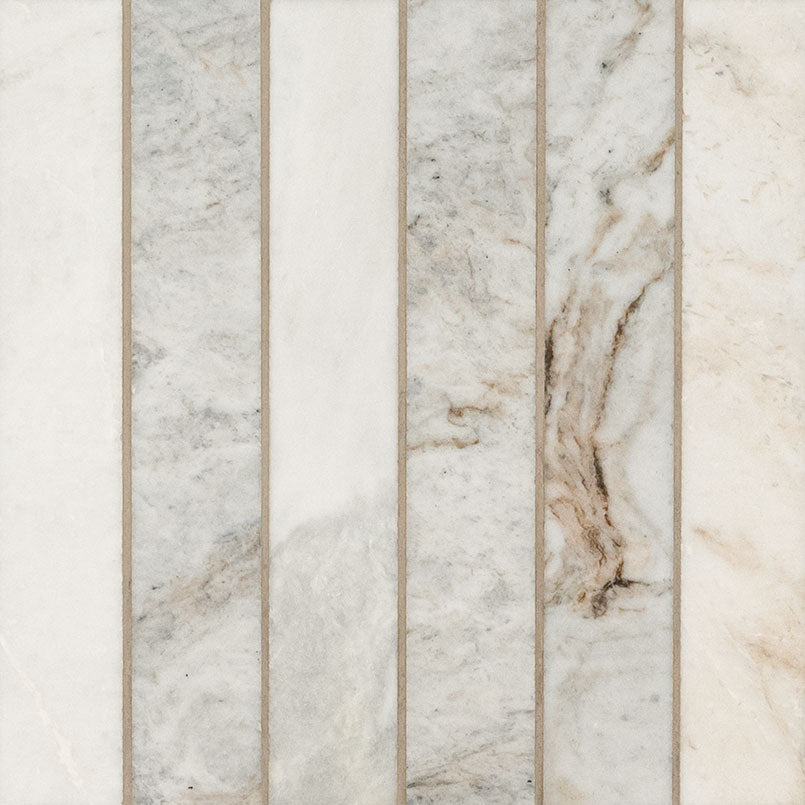 Arabescato Venato White 2x12 Stacked honed marble mosaic