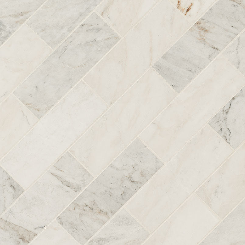 Arabescato Venato White 4x12 honed - angle view