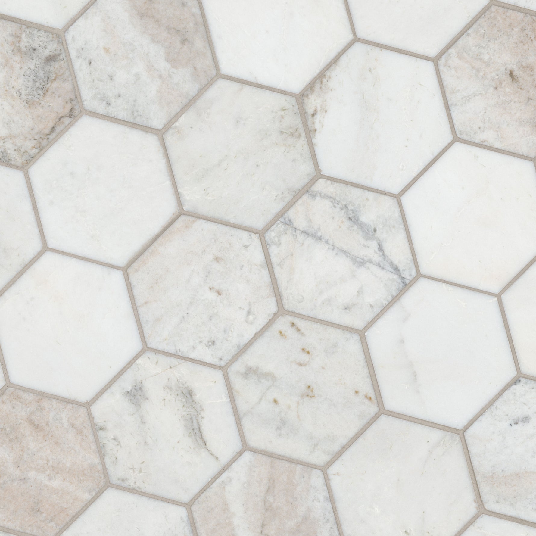 Arabescato Venato White 5 inch Hexagon honed - angle view