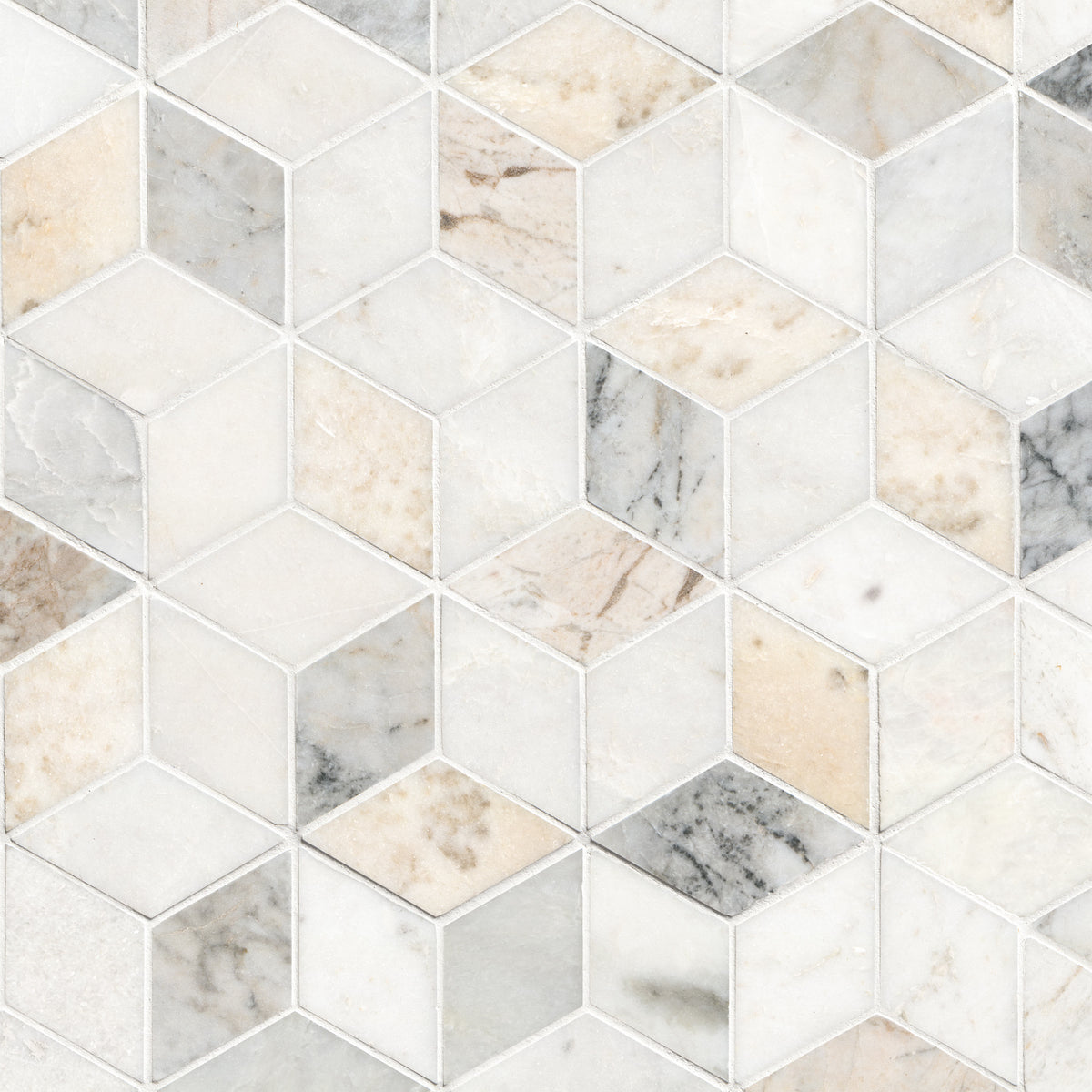Arabescato Venato White Cube honed marble mosaic