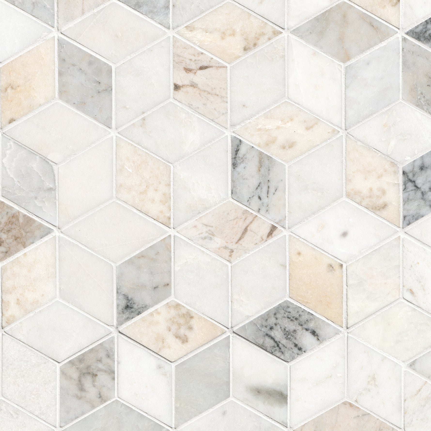 Arabescato Venato White Cube honed marble mosaic