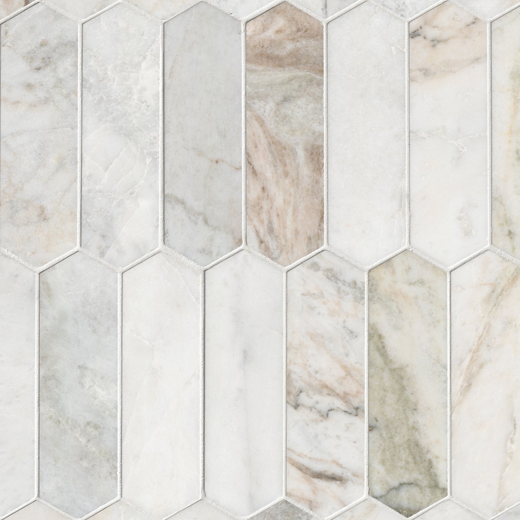 Arabescato Venato White Picket honed marble mosaic