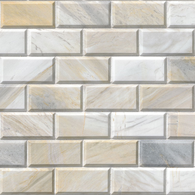 Athena Gold 2x4 honed and beveled marble mosaic