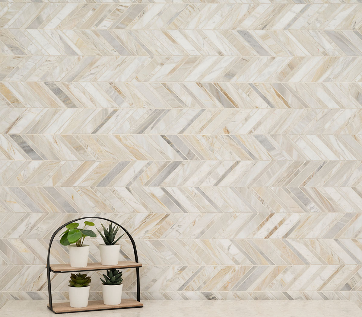 Athena Gold Chevron pattern honed - room scene