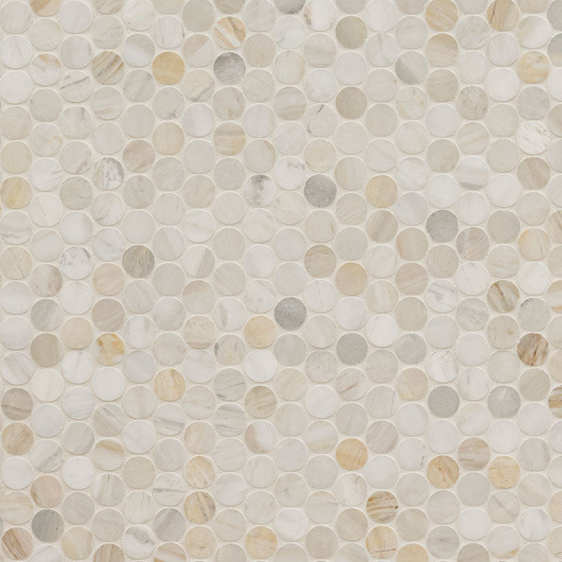 Athena Gold Pennyround honed marble mosaic